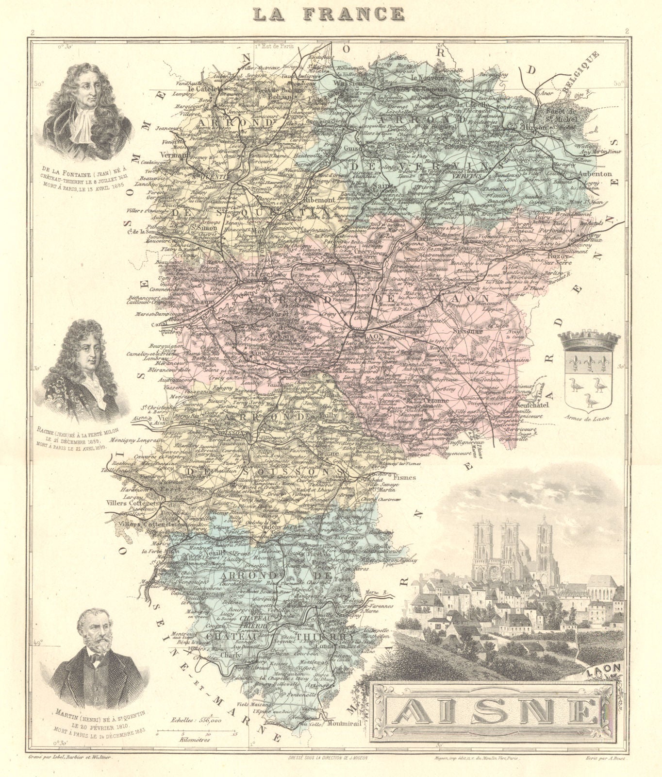 AISNE. Aisne département.  Laon vignette. Vuillemin 1903 old antique map chart